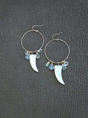 Open Gold💛 Circle⭕️ Earrings with Mother of Pearl Horn📯 and Gemstones💎